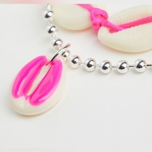 Double stranded necklace pink shells silver ball chain